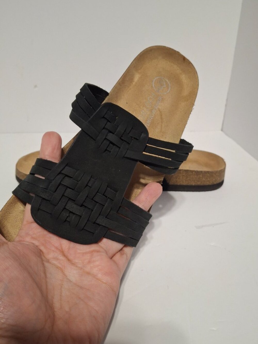 White Mountain Footbeds Halicore Black Nubuck Huarache Slide Sandals Cork Sz 11 - Picture 5 of 7
